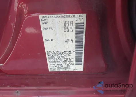 2013 Nissan Altima 2.5 Sl z USA, uszkodzony, nr VIN 1N4AL3AP4DC124582